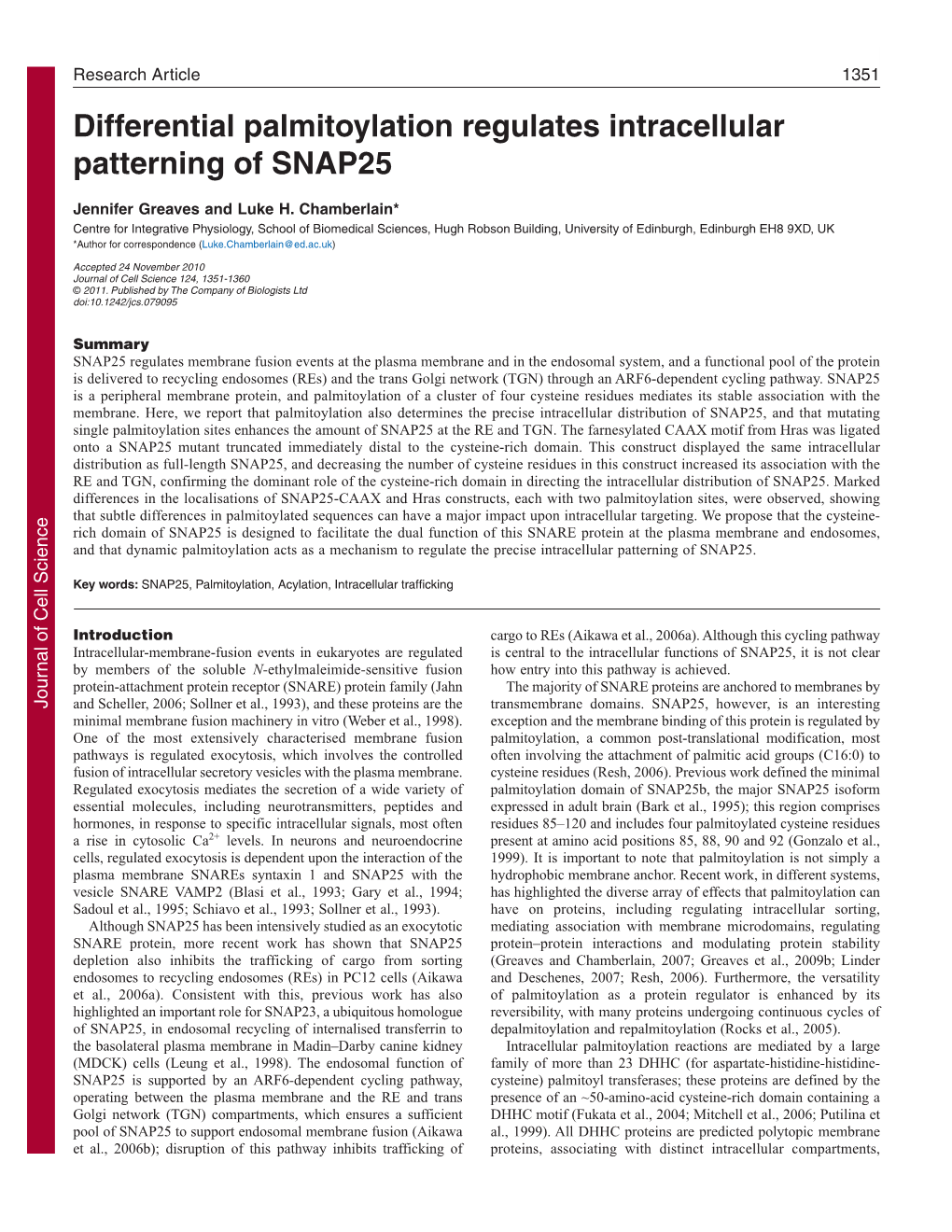 Differential Palmitoylation Regulates Intracellular Patterning of SNAP25