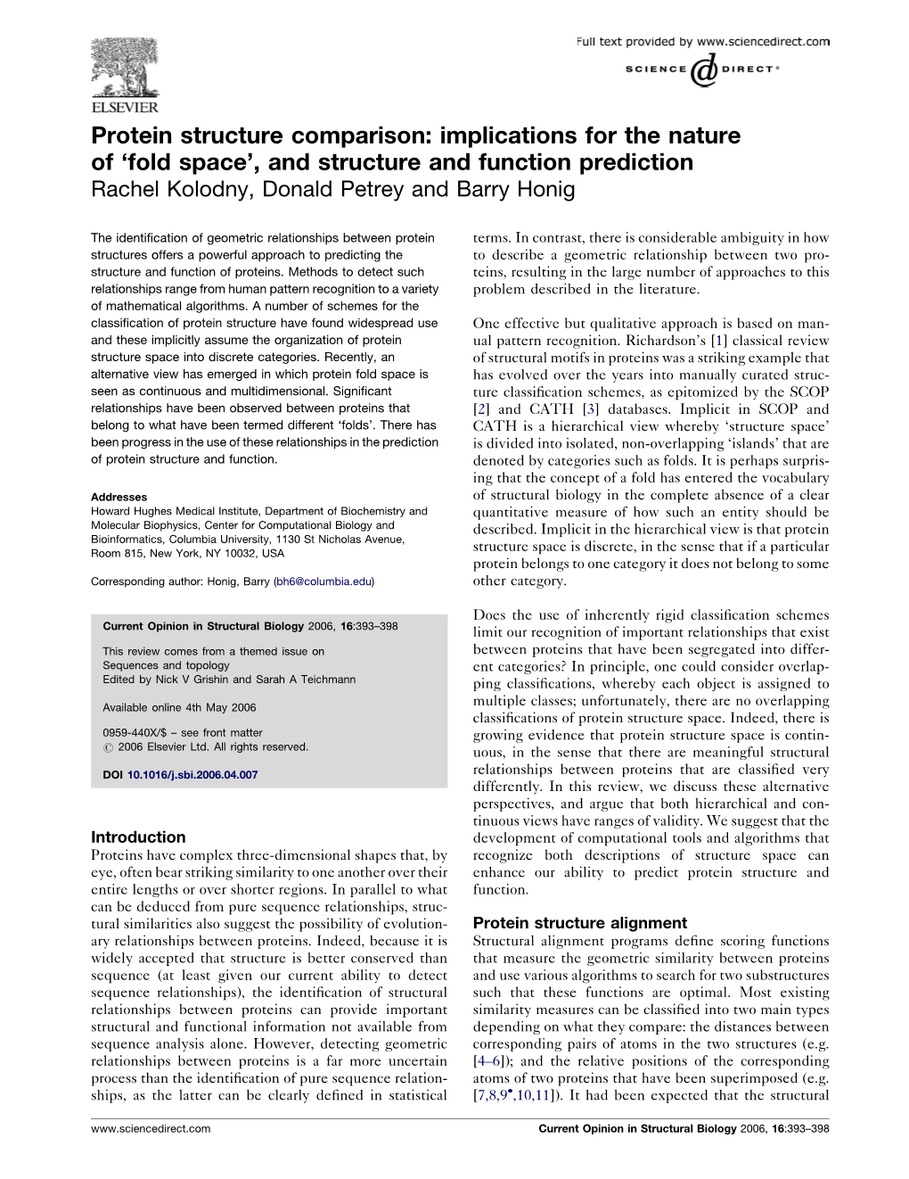 Protein Structure Comparison: Implications for the Nature of 'Fold