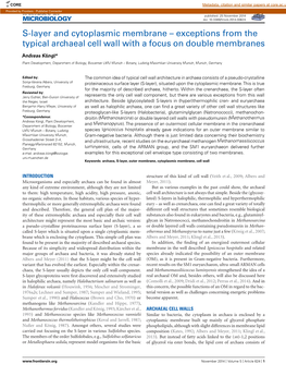 S-Layer and Cytoplasmic Membrane – Exceptions from the Typical Archaeal Cell Wall with a Focus on Double Membranes