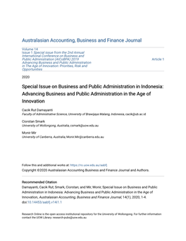 Special Issue on Business and Public Administration in Indonesia: Advancing Business and Public Administration in the Age of Innovation