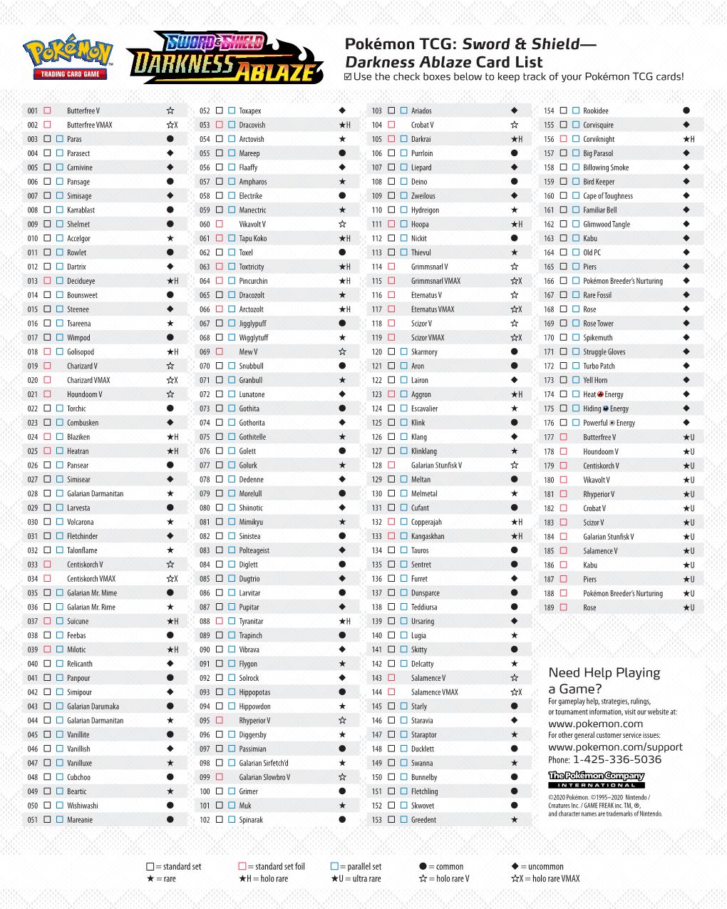 Darkness Ablaze Card List Use the Check Boxes Below to Keep Track of Your Pokémon TCG Cards!