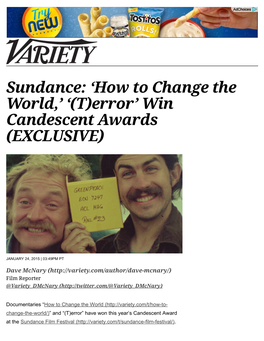 Sundance: ‘How to Change the World,’ ‘(T)Error’ Win Candescent Awards (EXCLUSIVE)