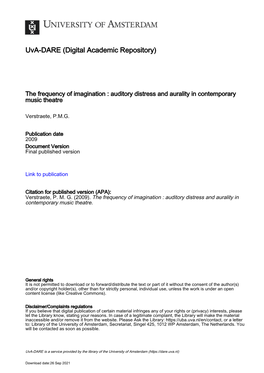 The Frequency of Imagination : Auditory Distress and Aurality in Contemporary Music Theatre