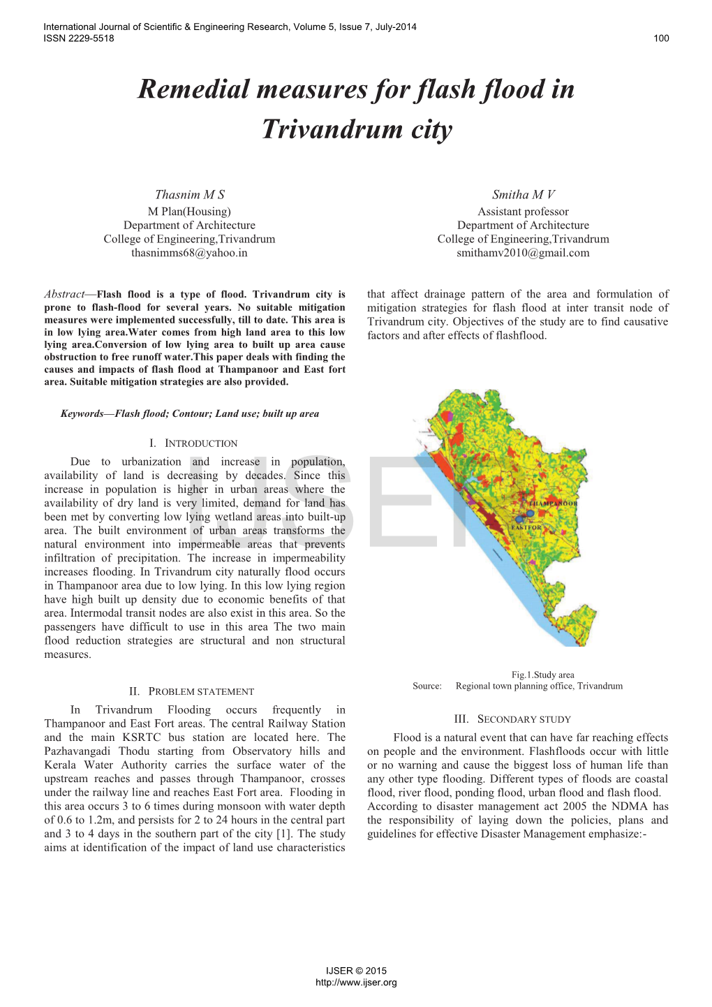 Remedial Measures for Flash Flood in Trivandrum City