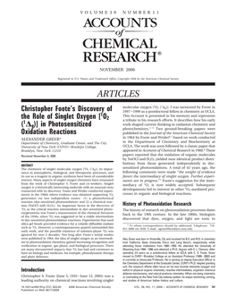 Christopher Foote's Discovery of the Role of Singlet Oxygen