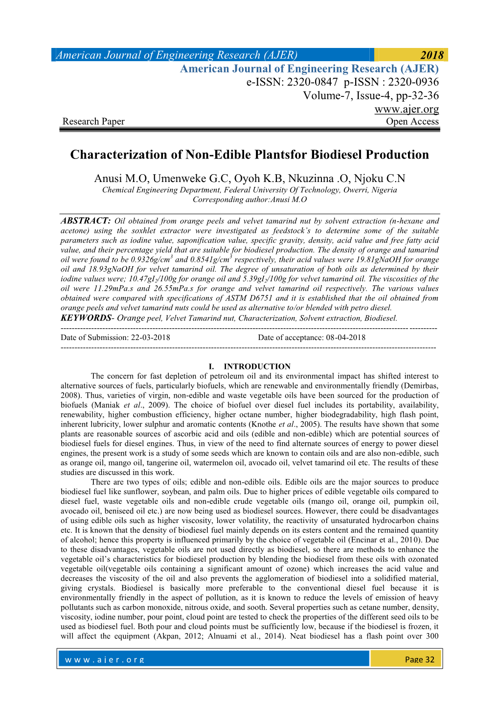 Characterization of Non-Edible Plantsfor Biodiesel Production