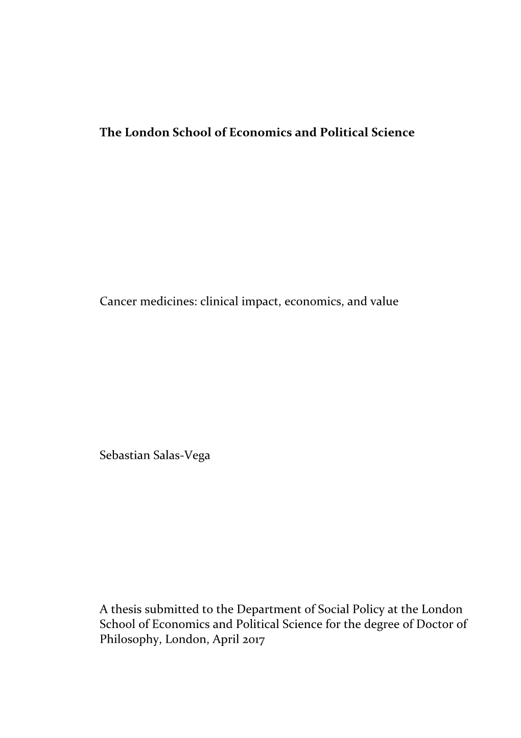 The London School of Economics and Political Science Cancer Medicines