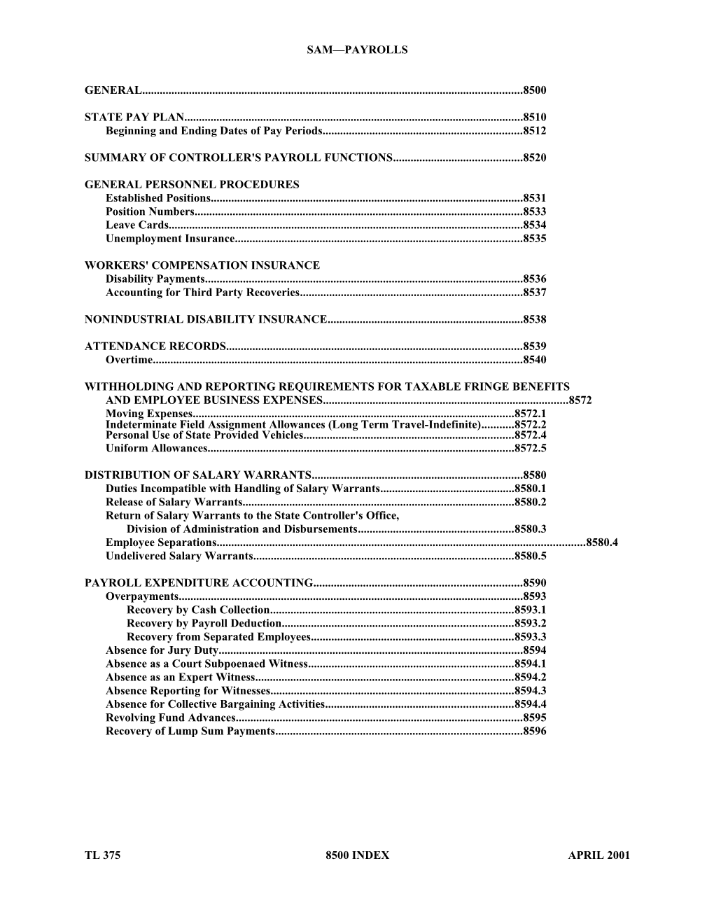 Beginning and Ending Dates of Pay Periods 8512