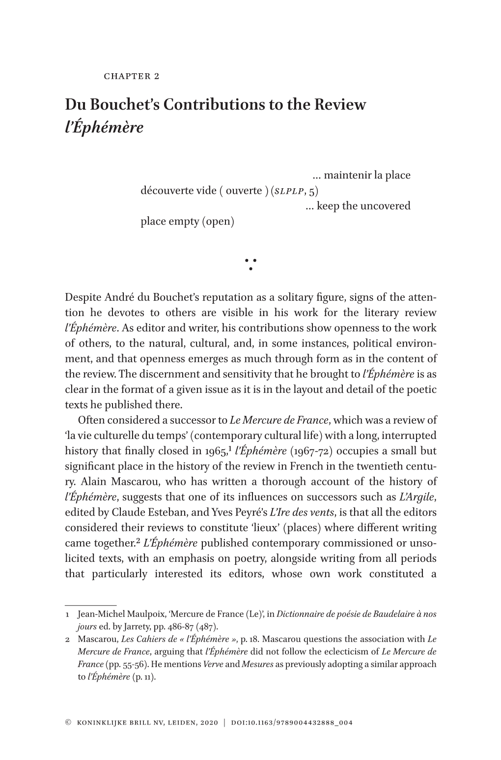 Du Bouchet's Contributions to the Review L'éphémère