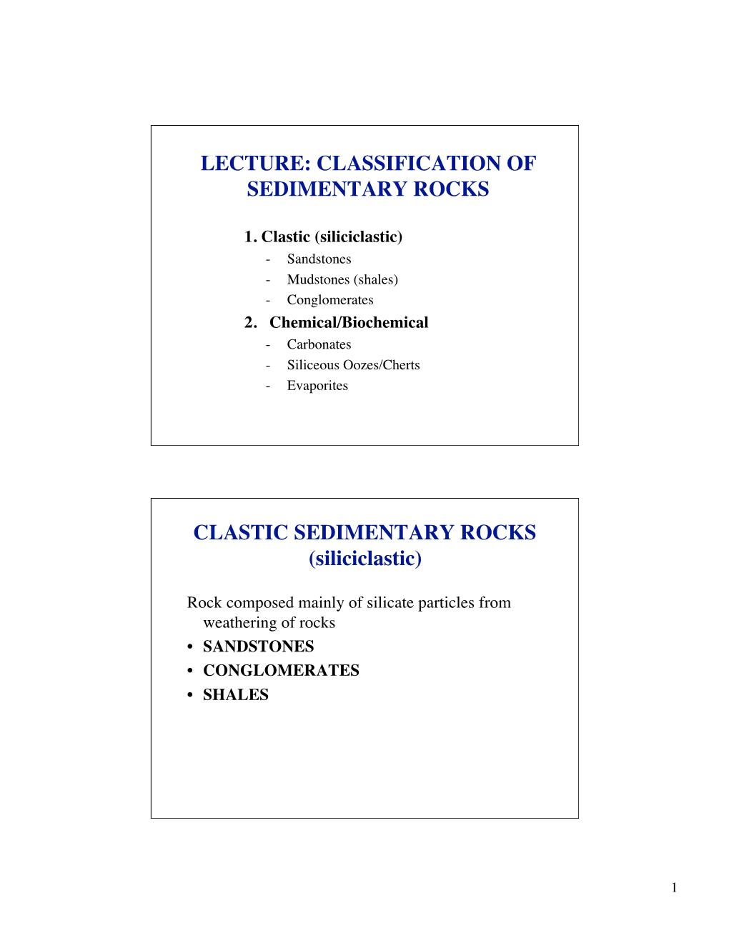 Lecture: Classification of Sedimentary Rocks