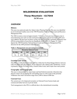 WILDERNESS EVALUATION Thorp Mountain - 617044 20,783 Acres