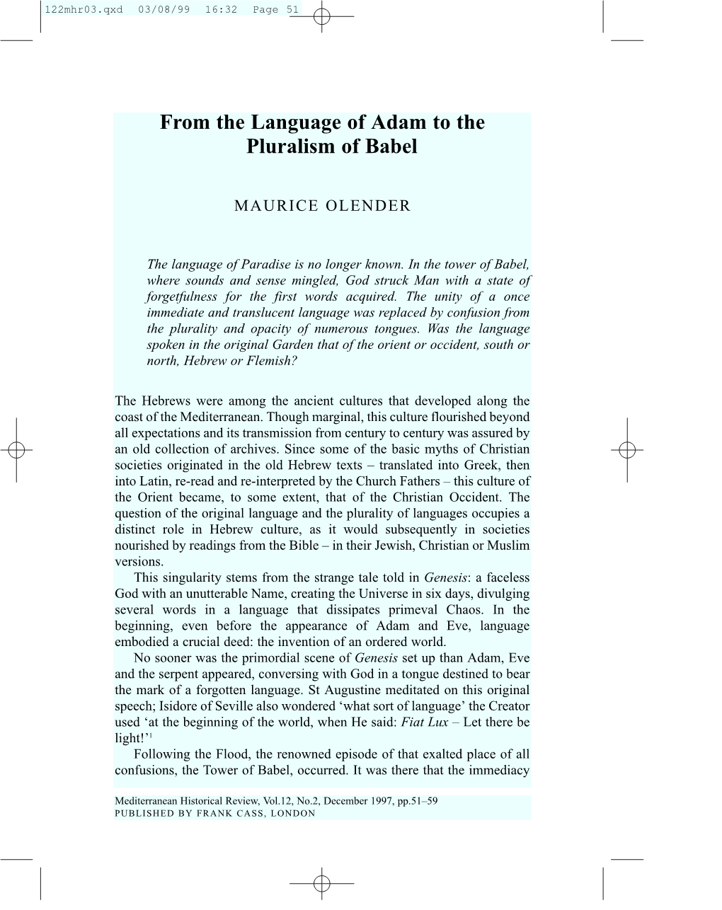 From the Language of Adam to the Pluralism of Babel