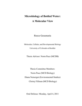 Microbiology of Bottled Water: a Molecular View