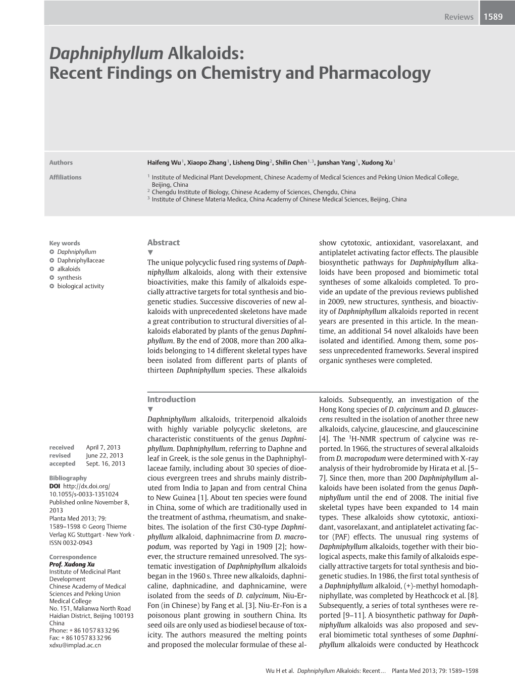 Daphniphyllum Alkaloids: Recent Findings on Chemistry and Pharmacology