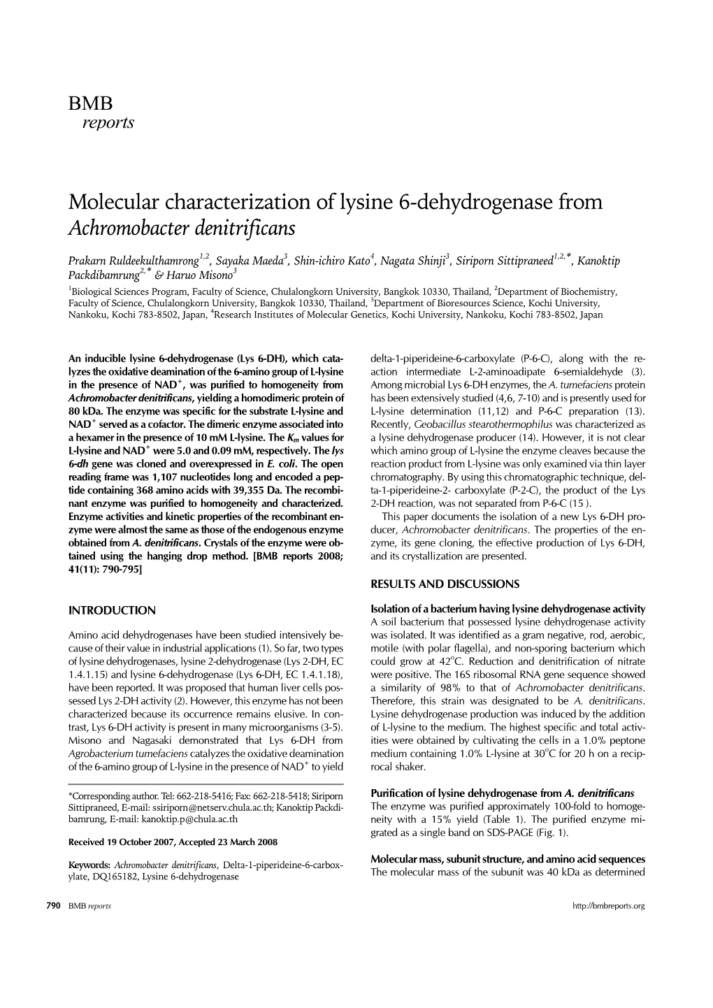 Molecular Characterization of Lysine 6-Dehydrogenase from Achromobacter Denitrificans