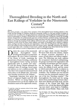 Thoroughbred Breeding in the North and East Ridings of Yorkshire in the Nineteenth Century* by M J HUGGINS
