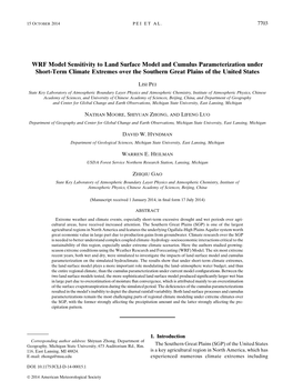 WRF Model Sensitivity to Land Surface Model and Cumulus Parameterization Under Short-Term Climate Extremes Over the Southern Great Plains of the United States