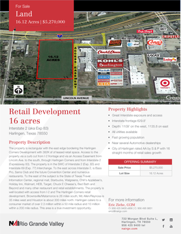 Retail Development 16 Acres Interchange of Interstates 2 and 69 E Harlingen, Texas 78550