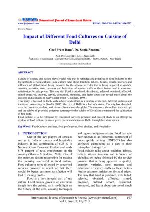 Impact of Different Food Cultures on Cuisine of Delhi