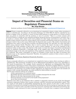 Impact of Securities and Financial Scams on Regulatory Framework Ms