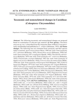 Taxonomic and Nomenclatural Changes in Cassidinae (Coleoptera: Chrysomelidae)