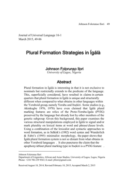 Plural Formation Strategies in Ígálà