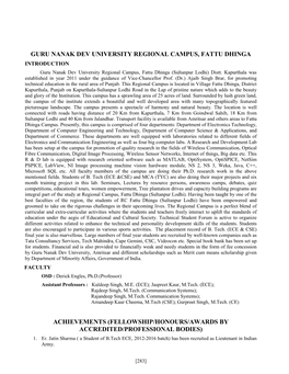 Guru Nanak Dev University Regional Campus, Fattu Dhinga Achievements (Fellowship/Honours/Awards by Accredited/Professional Bodie