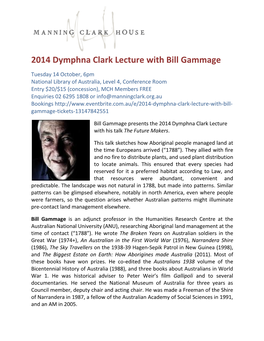 Bill Gammage's Dymphna Clark Lecture