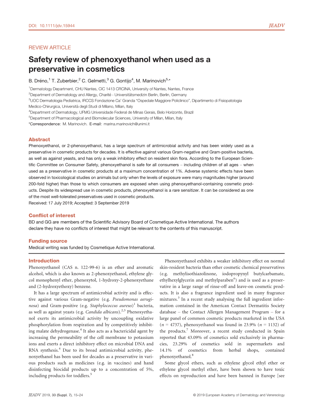 Safety Review of Phenoxyethanol When Used As a Preservative in Cosmetics