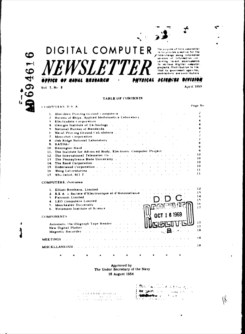 Digital Computer Newsletter. Volume 7, Number 2