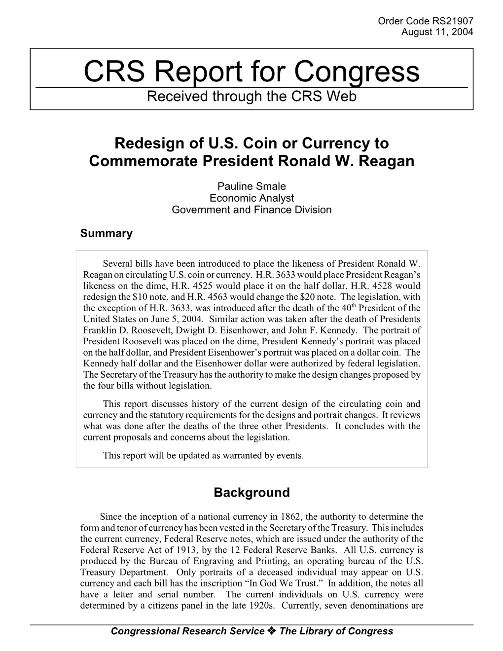 CRS Report for Congress Received Through the CRS Web