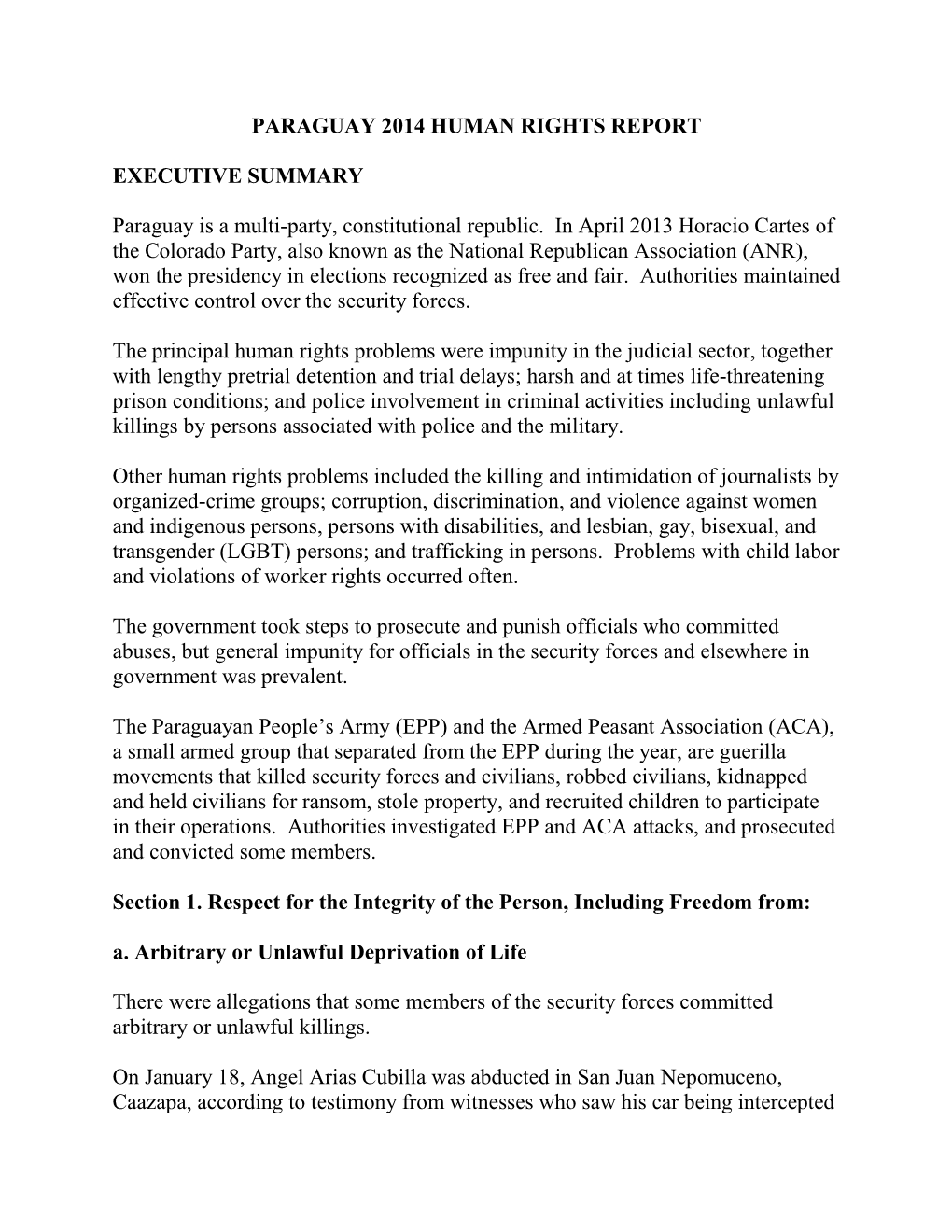 Paraguay 2014 Human Rights Report