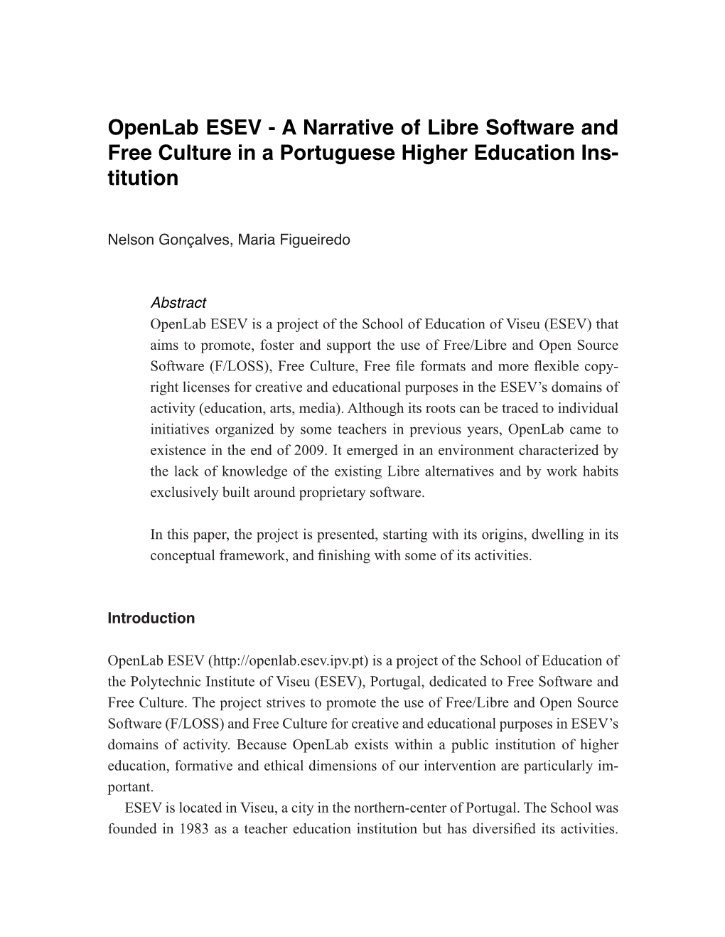 Openlab ESEV – a Narrative of Libre Software and Free Culture In