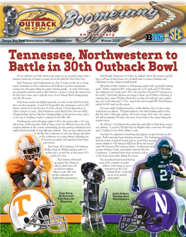 Tennessee, Northwestern to Battle in 30Th Outback Bowl