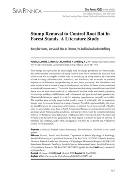 Stump Removal to Control Root Rot in Forest Stands. a Literature Study
