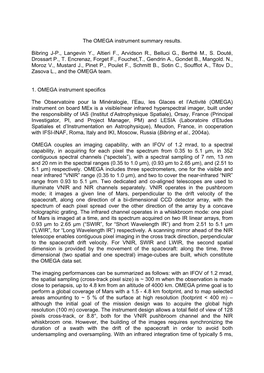 The OMEGA Instrument Summary Results. Bibring J-P., Langevin Y