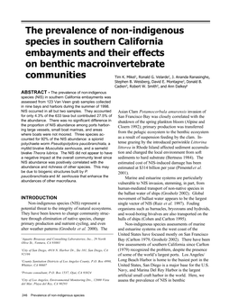 The Prevalence of Non-Indigenous Species in Southern California Embayments and Their Effects on Benthic Macroinvertebrate