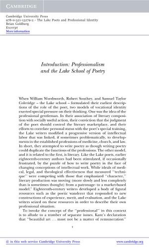 Introduction: Professionalism and the Lake School of Poetry