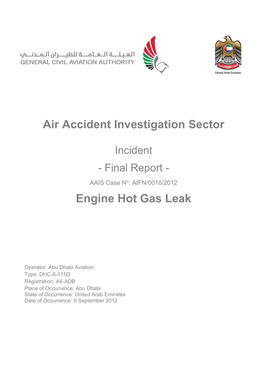 Air Accident Investigation Sector Engine Hot Gas Leak