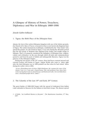 A Glimpse of History of Power, Treachery, Diplomacy and War in Ethiopia 1889-1906