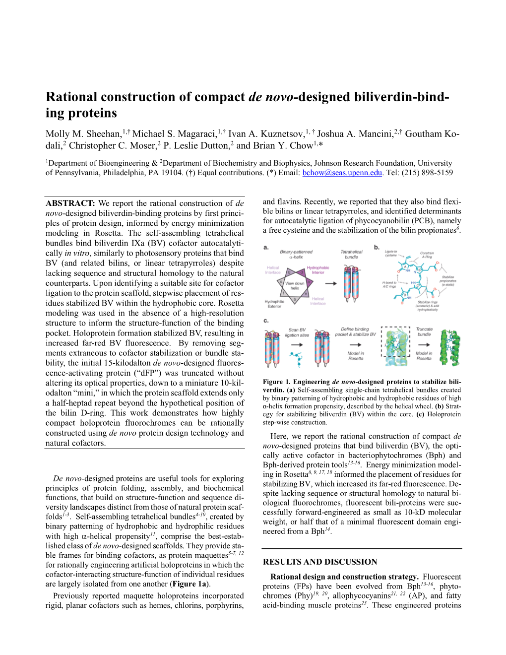 Rational Construction of Compact De Novo-Designed Biliverdin-Bind- Ing Proteins Molly M