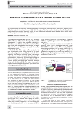 Routing of Vegetable Production in the Nitra Region in 2002–2010