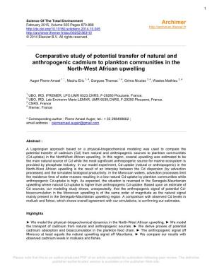 Comparative Study of Potential Transfer of Natural and Anthropogenic Cadmium to Plankton Communities in the North-West African Upwelling