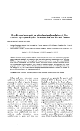 Gene Flow and Geographic Variation in Natural Populations of Alnus Acumi1'lata Ssp