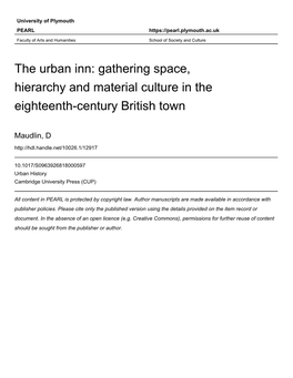 The Urban Inn: Gathering Space, Hierarchy and Material Culture in the Eighteenth-Century British Town