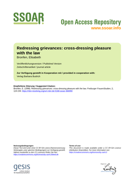 Redressing Grievances: Cross-Dressing Pleasure with the Law Bronfen, Elisabeth