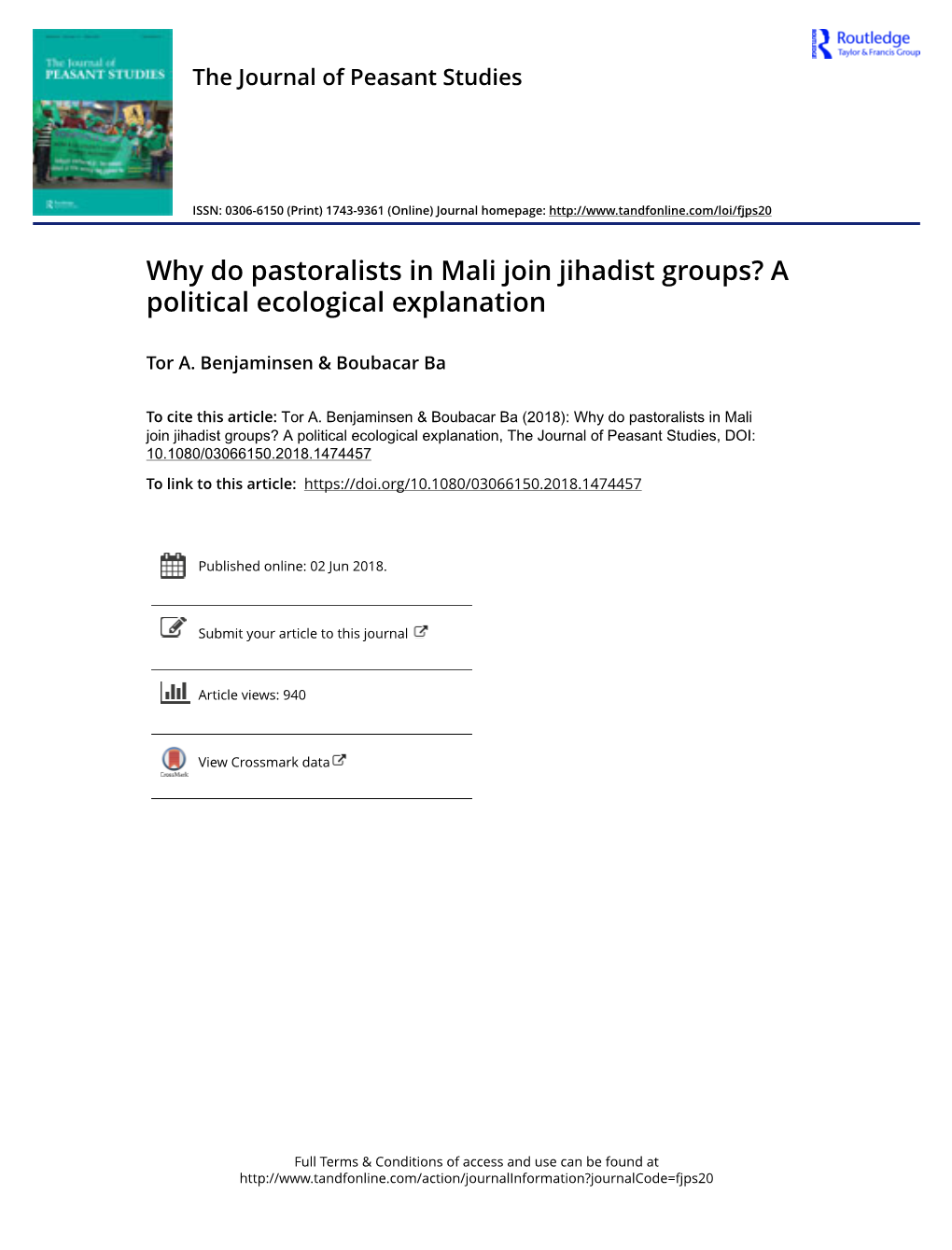 Why Do Pastoralists in Mali Join Jihadist Groups? a Political Ecological Explanation