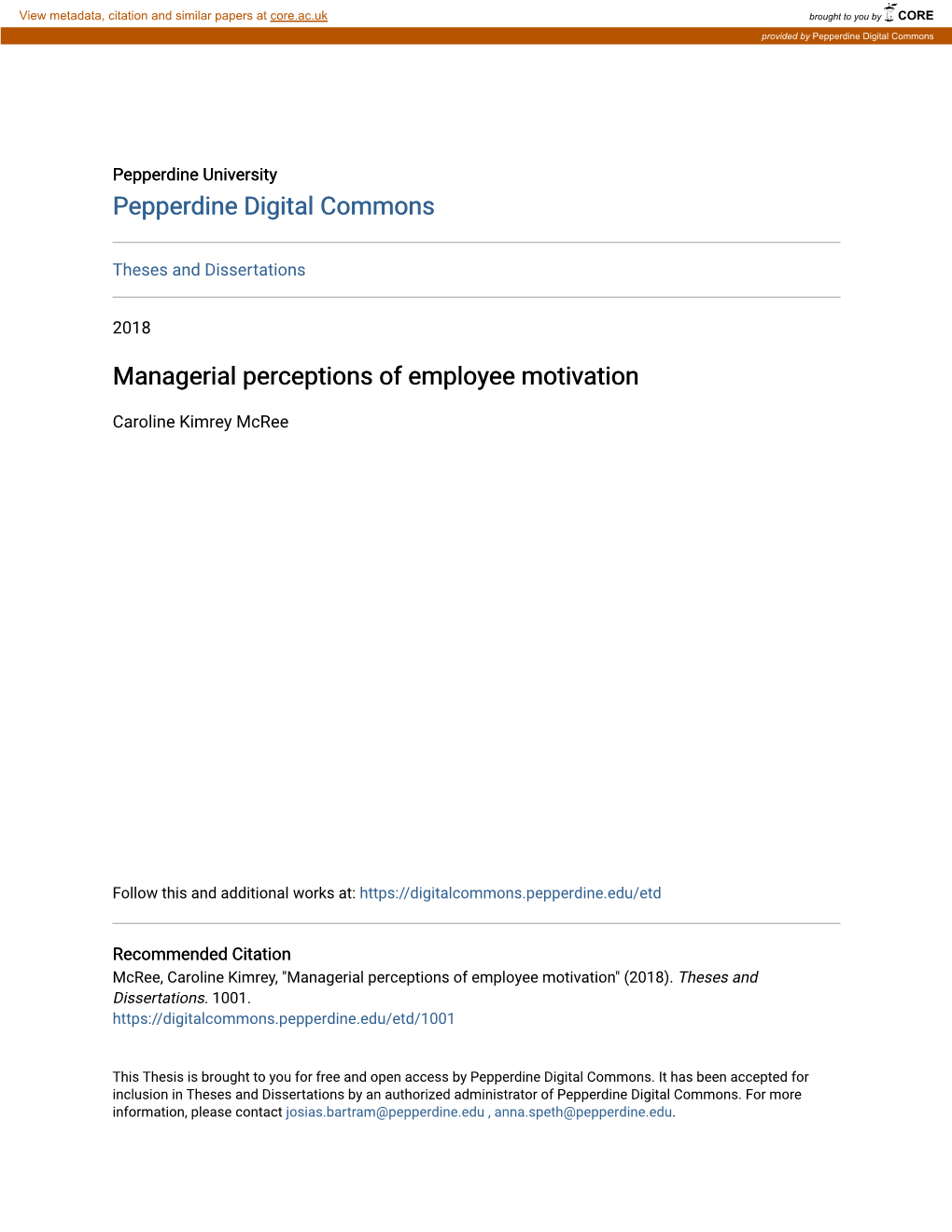 Managerial Perceptions of Employee Motivation
