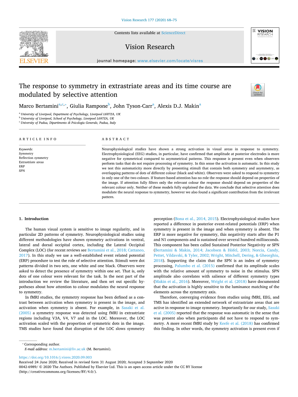 The Response to Symmetry in Extrastriate Areas and Its Time