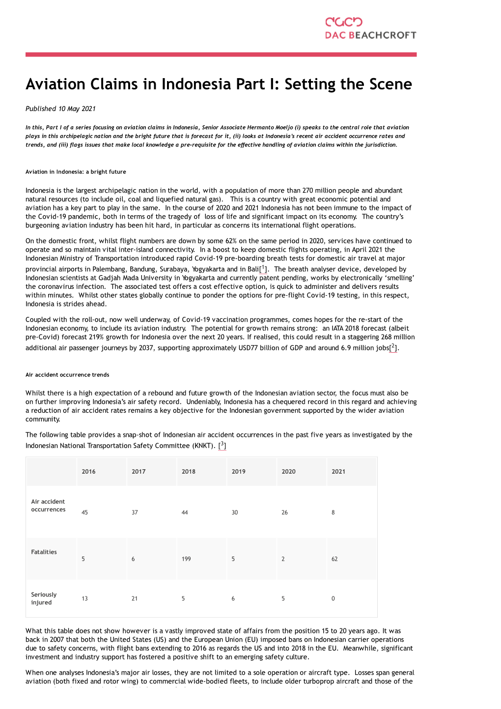 Aviation Claims in Indonesia Part I: Setting the Scene